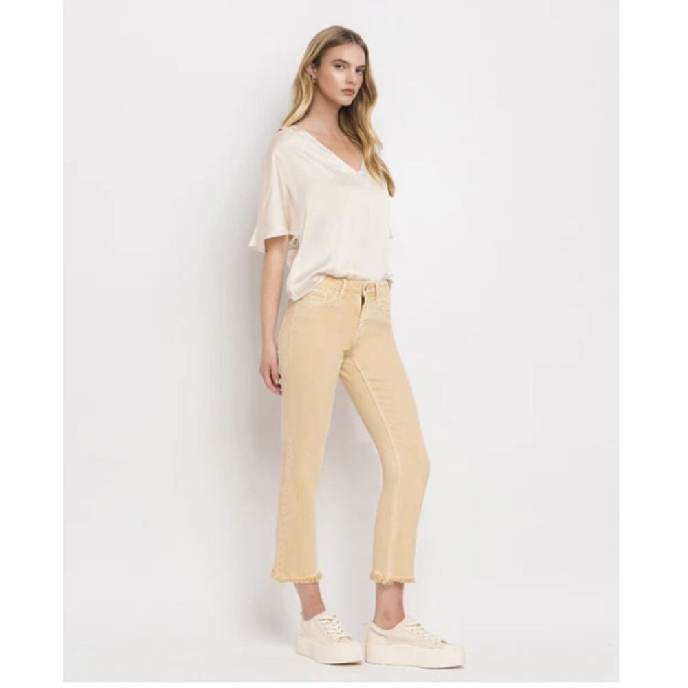 Vervet Raw Hem Stretch Jeans Light Orange Peach -Stain- Straight Crop Size 25